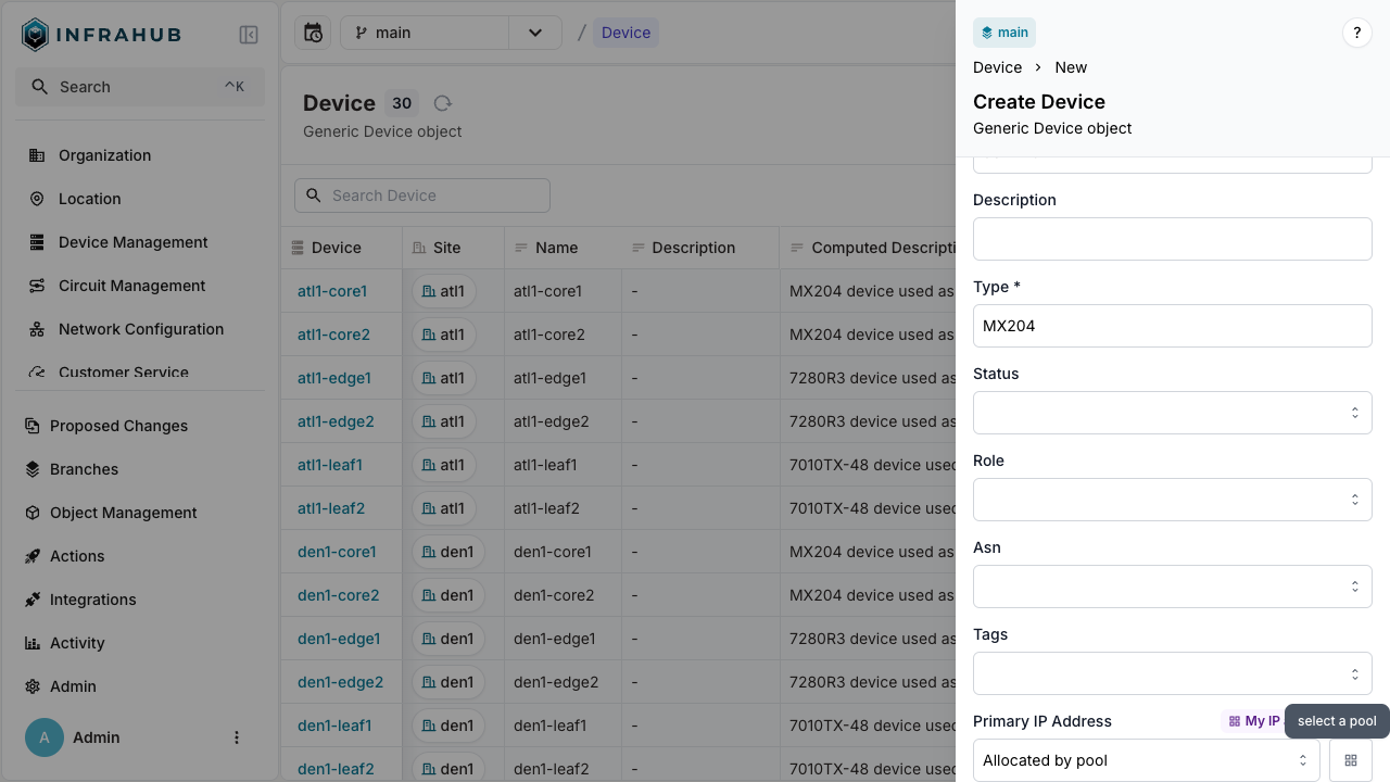 Device creation via the Web Interface - After